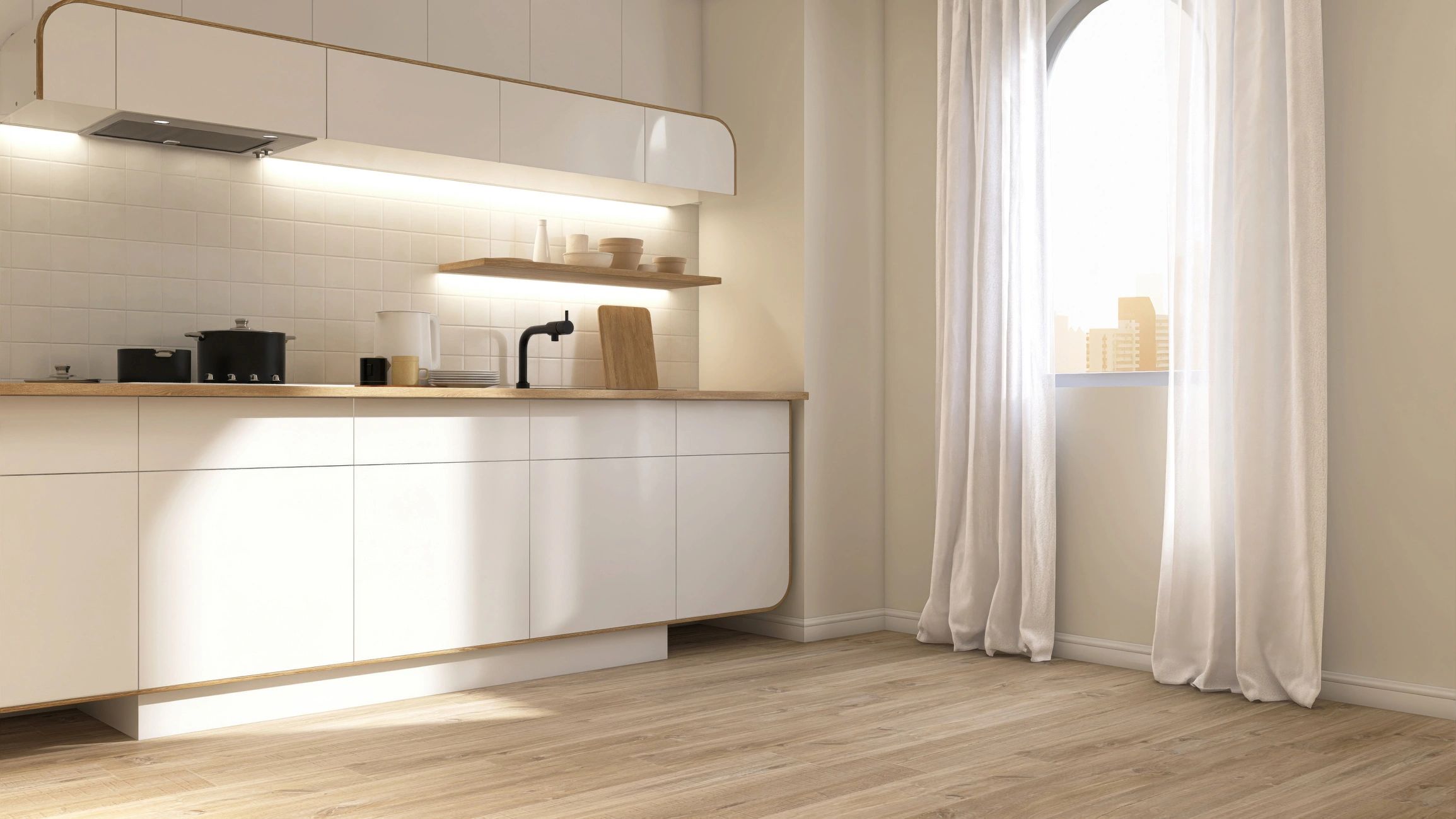 Bright kitchen with clean counters and minimal clutter