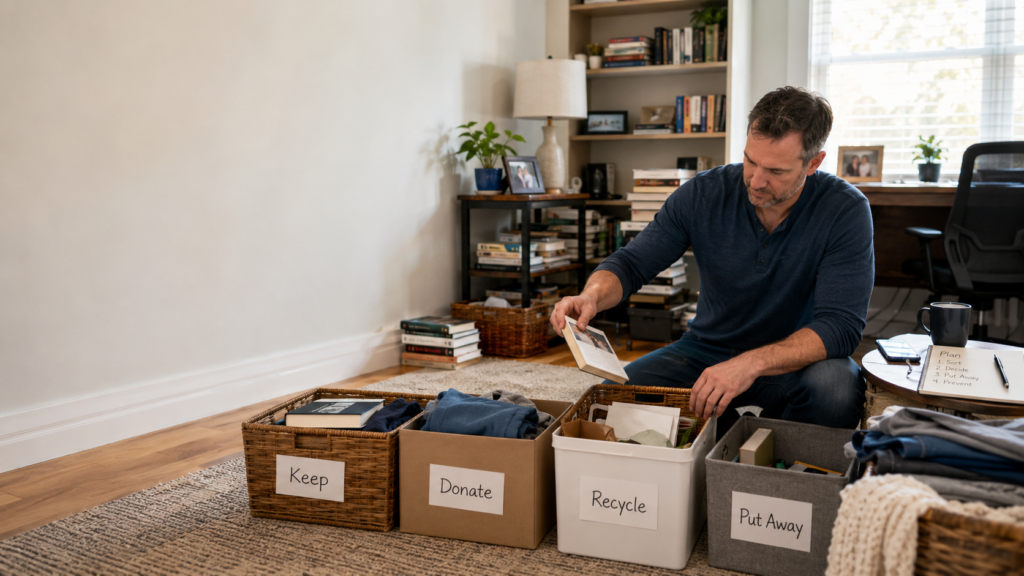 decluttering the the items and categories them