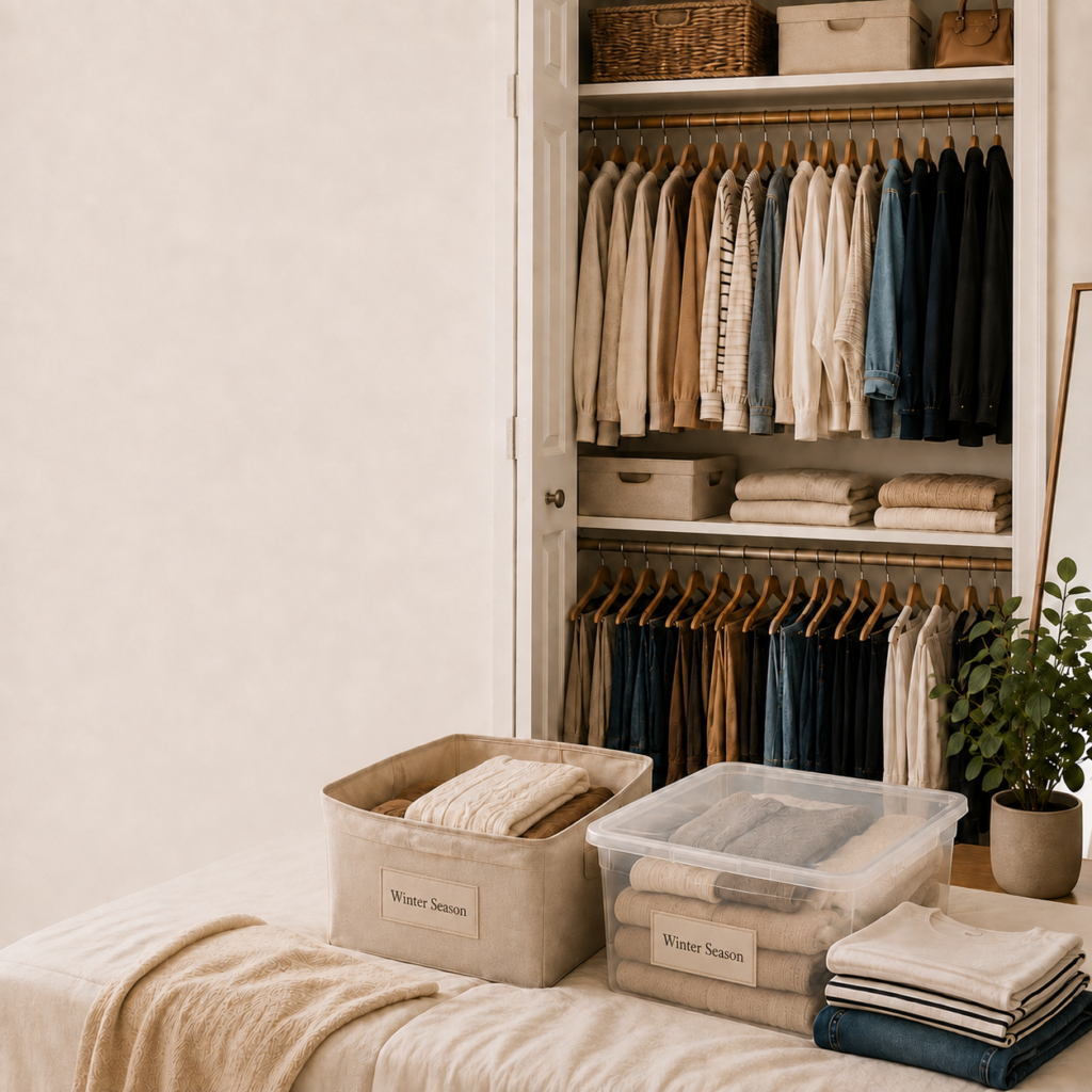 clean organized closet and a seasonal items